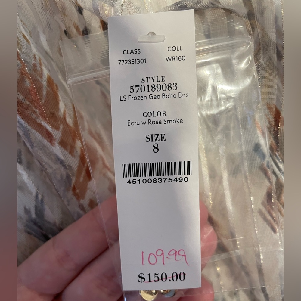 NWT WHBM Beautiful Semi-Sheer Long Sleeve Mini Dress with Open Sleeves, Flowy